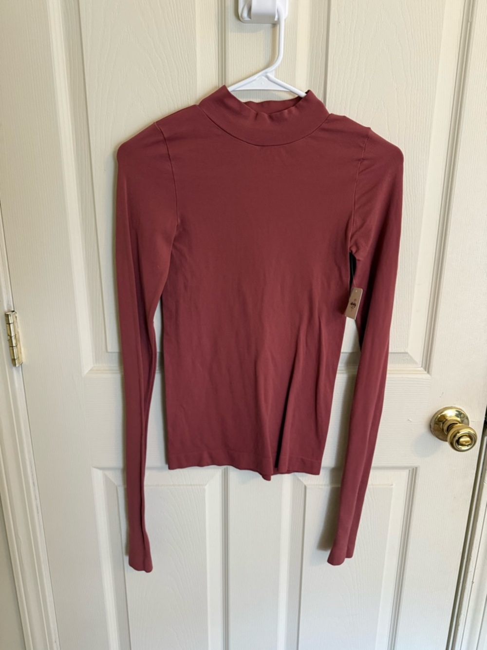 Free People Long-Sleeve Mock Neck Top - Rosewood Mauve